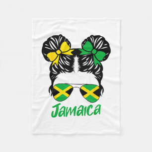 Jamaican Girl Messy Bun Jamaica Summer Vacation Gi Fleece Blanket
