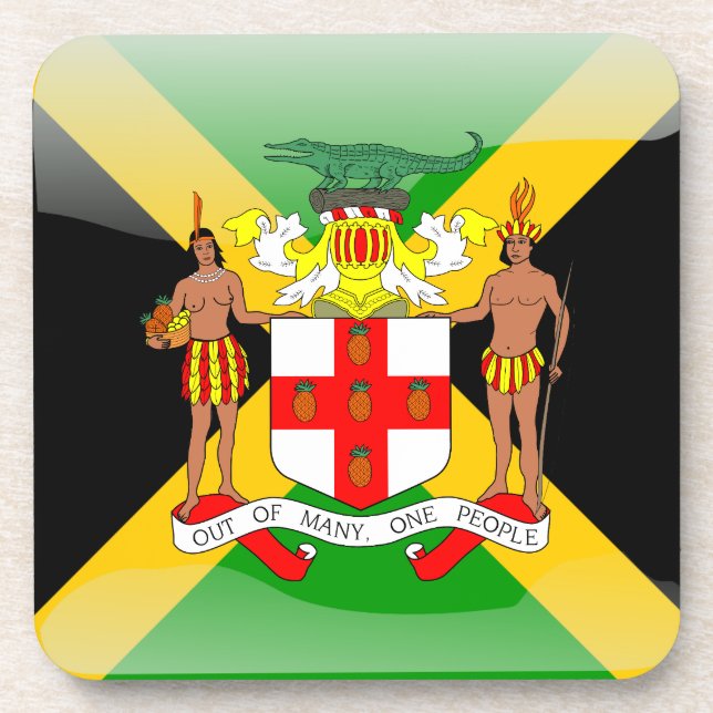 Jamaican glossy flag coaster (Front)