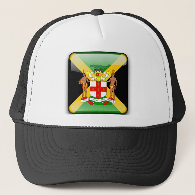 Jamaican glossy flag trucker hat (Front)