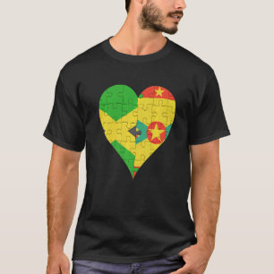 Jamaican Grenadan Flag Heart T-Shirt