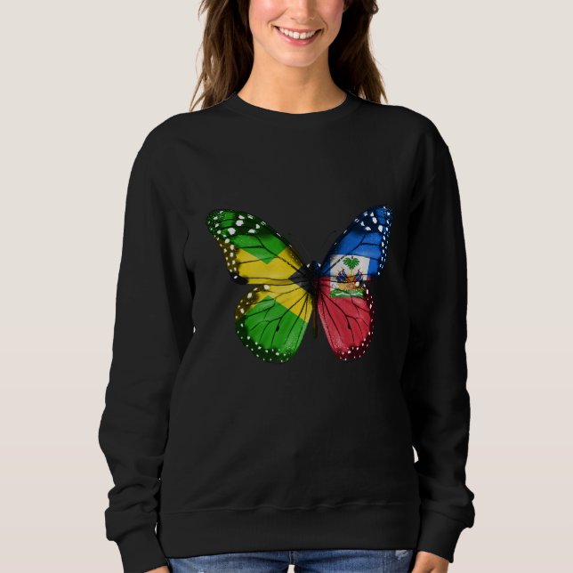 Jamaican Haitian Flag Butterfly   Sweatshirt (Front)