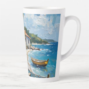 Jamaican homes by the sea shore latte mug