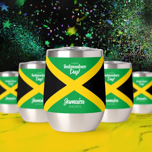 Jamaican Independence Day Jamaica National Flag (Jamaican Independence Day August 6 Thermal Wine Tumbler Cover Photo)