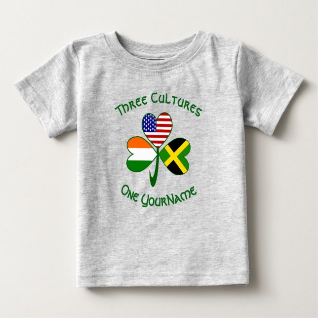 Jamaican Irish American Flags Shamrock Your Name Baby T-Shirt (Front)
