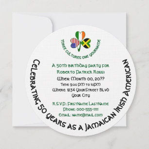 Jamaican Irish American Shamrock Birthday  Invitation