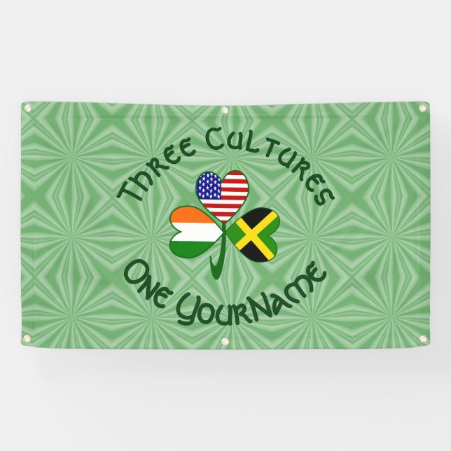 Jamaican Irish American Shamrock Flag Personalised Banner (Horizontal)