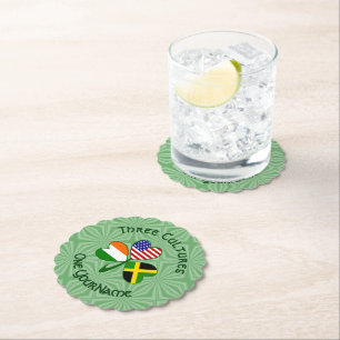 Jamaican Irish American Shamrock Flag Personalised Paper Coaster