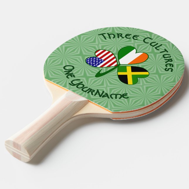 Jamaican Irish American Shamrock Flag Personalised Ping Pong Paddle (Front Angle)