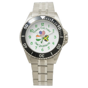 Jamaican Irish American Shamrock Flag Personalised Watch