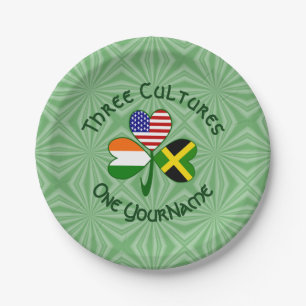 Jamaican Irish USA Flags Shamrock Personalised  Paper Plate