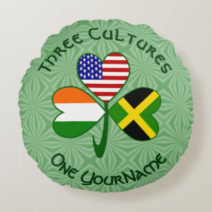 Jamaican Irish USA Flags Shamrock Personalised Round Cushion
