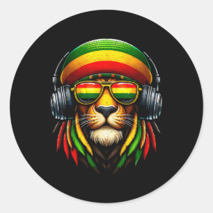 Jamaican Pride Rasta Reggae Lion With Music Headph Classic Round Sticker