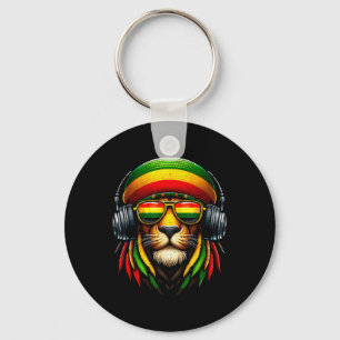 Jamaican Pride Rasta Reggae Lion With Music Headph Key Ring