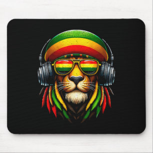 Jamaican Pride Rasta Reggae Lion With Music Headph Mouse Pad