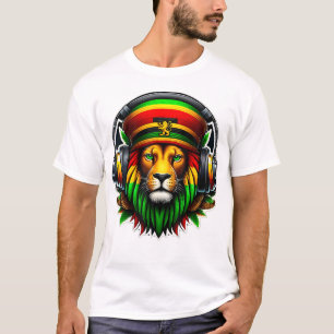 Jamaican Pride Rasta Reggae Lion with Music Headph T-Shirt
