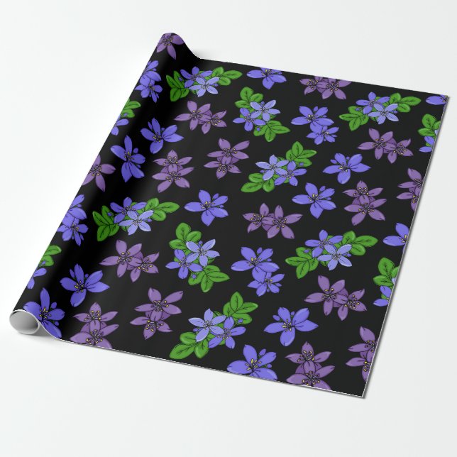 Jamaican Purple Lignum Vitae Flowers Patterned Wrapping Paper (Unrolled)