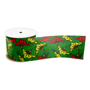 Jamaican Rasta African Biloba Flower Pattern Satin Ribbon