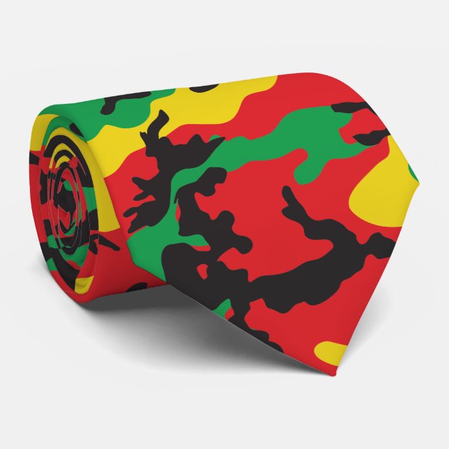 Jamaican Rasta Camouflage Print Patterned Tie (Rolled)