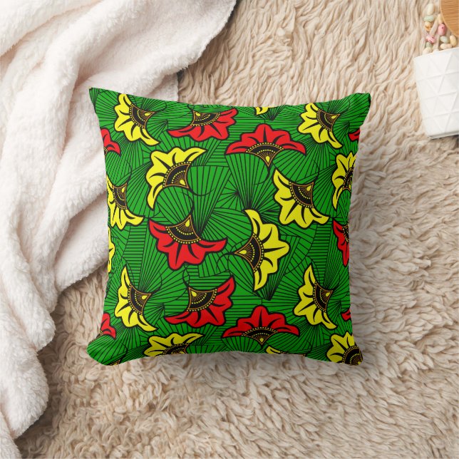 Jamaican Rasta Coloured Geometric Red Gold Green Cushion (Blanket)