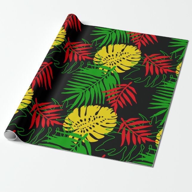 Jamaican Rasta Colours Caribbean Wedding Wrapping Paper (Unrolled)