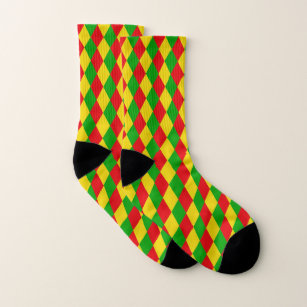 Jamaican Rasta Flag Coloured Diamonds Patterned Socks