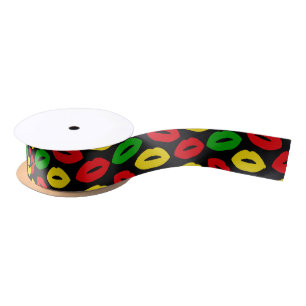 Jamaican Rasta Flag Coloured Lipstick Kisses Satin Ribbon