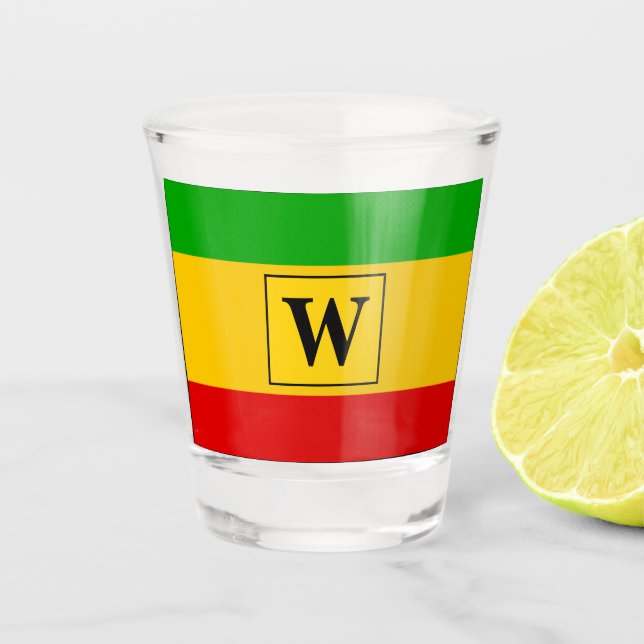 Jamaican Rasta Flag Monogram Shot Glass (Front)