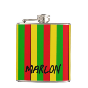 Jamaican Rasta Reggae Stripes Add Name Hip Flask