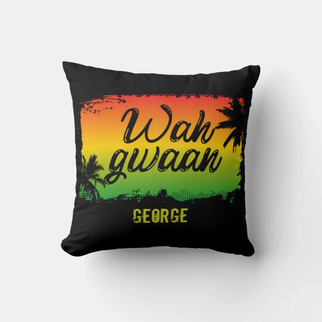 Jamaican Rasta Wah Gwaan Hello Black Cushion (Front)