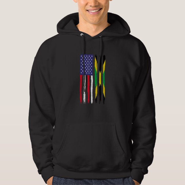 Jamaican Roots Half American Flag Patriotic Jamaic Hoodie (Front)