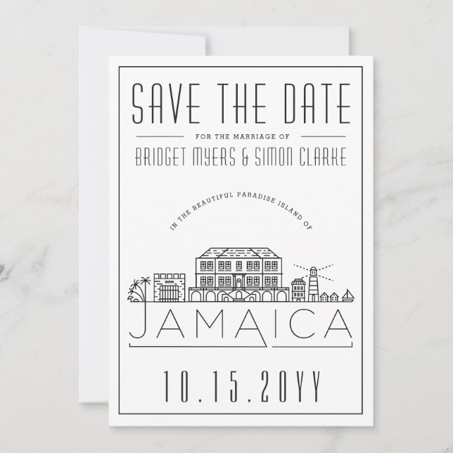 Jamaican Wedding Stylised Skyline Save the Date Invitation (Front)