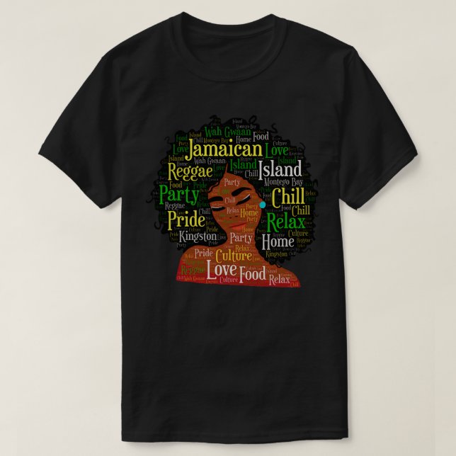 Jamaican Woman Words in Afro T-Shirt (Design Front)