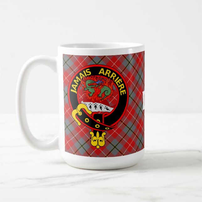 "Jamais Arrière" Red Douglas Tartan mug (Left)