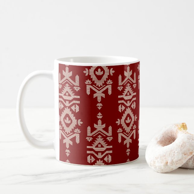Jamdani Print Folk Pattern Coffee Mug (With Donut)