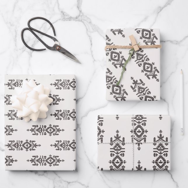 Jamdani Print Folk Pattern Wrapping Paper Sheet (Front)