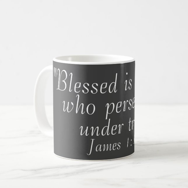 James 1:12 Bible Quote Print Grey Coffee Mug (Front Left)