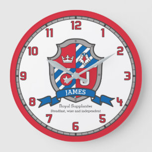 James boys name meaning letter J bird crest Large Clock