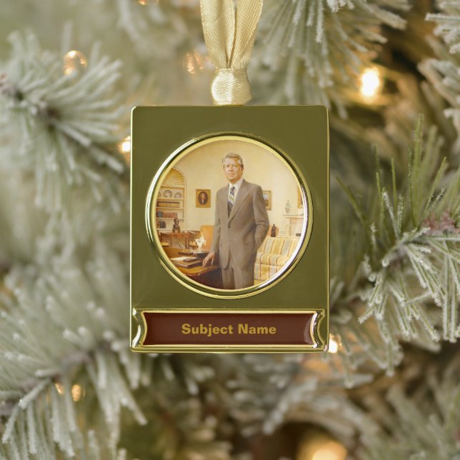 James Carter White House Presidential Portrait Gold Plated Banner Ornament (Tree)