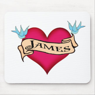 James - Custom Heart Tattoo T-shirts & Gifts Mouse Pad