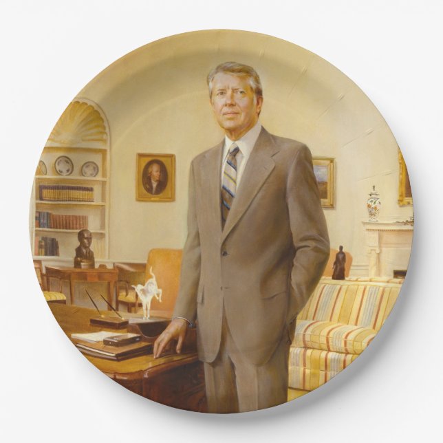 James Earl Carter Painted US President Portrait  Paper Plate (Front)