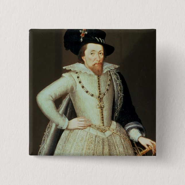 James I, half-length portrait 15 Cm Square Badge (Front)