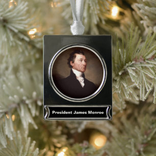 James Monroe Portrait, Early American President Silver Plated Banner Ornament