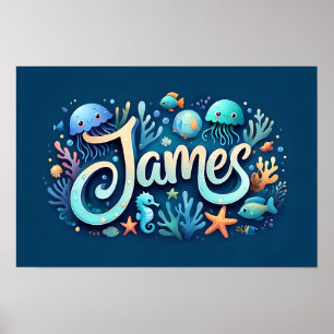 James Ocean Nursery Underwater Sea Animals Poster