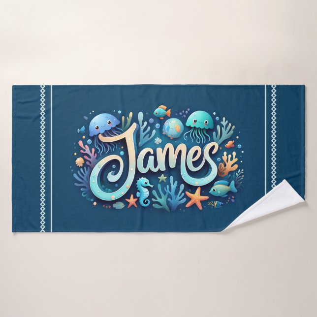 James Personalised Ocean Jellyfish Underwater Bath Towel (Bath Towel)
