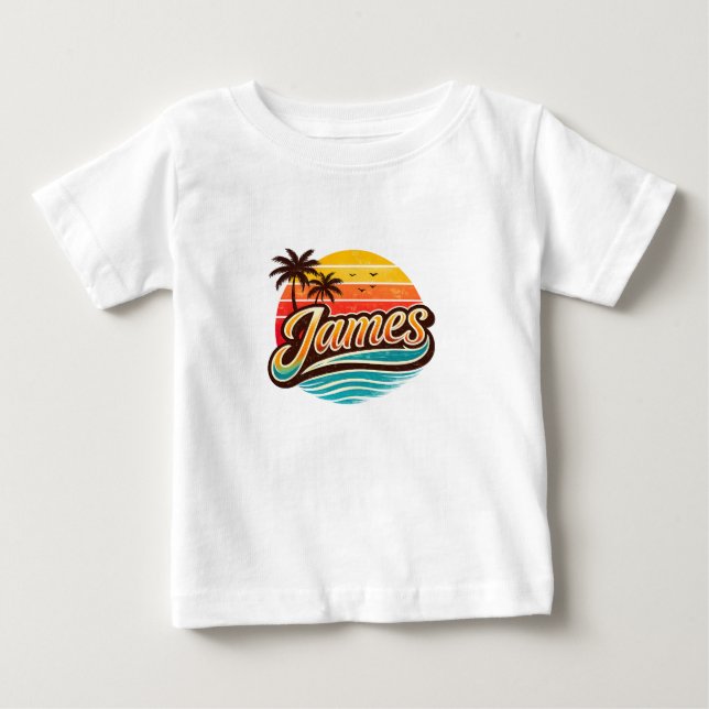 James Retro Sunset Tropical Name Design Baby T-Shirt (Front)