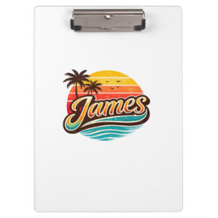 James Retro Sunset Tropical Name Design Clipboard