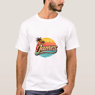 James Retro Sunset Tropical Name Design T-Shirt