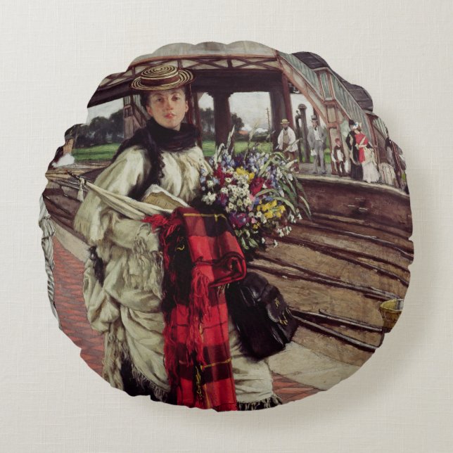 James Tissot | Waiting at the Station Round Cushion (Front)