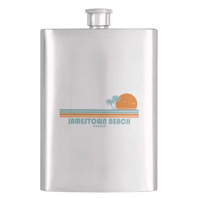Jamestown Beach Virginia Sun Palm Trees Hip Flask (Front)