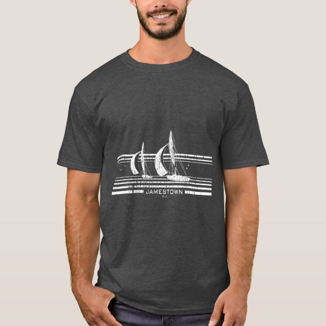 Jamestown RI Sailboat  Vintage 70s Graphic T-Shirt (Front)